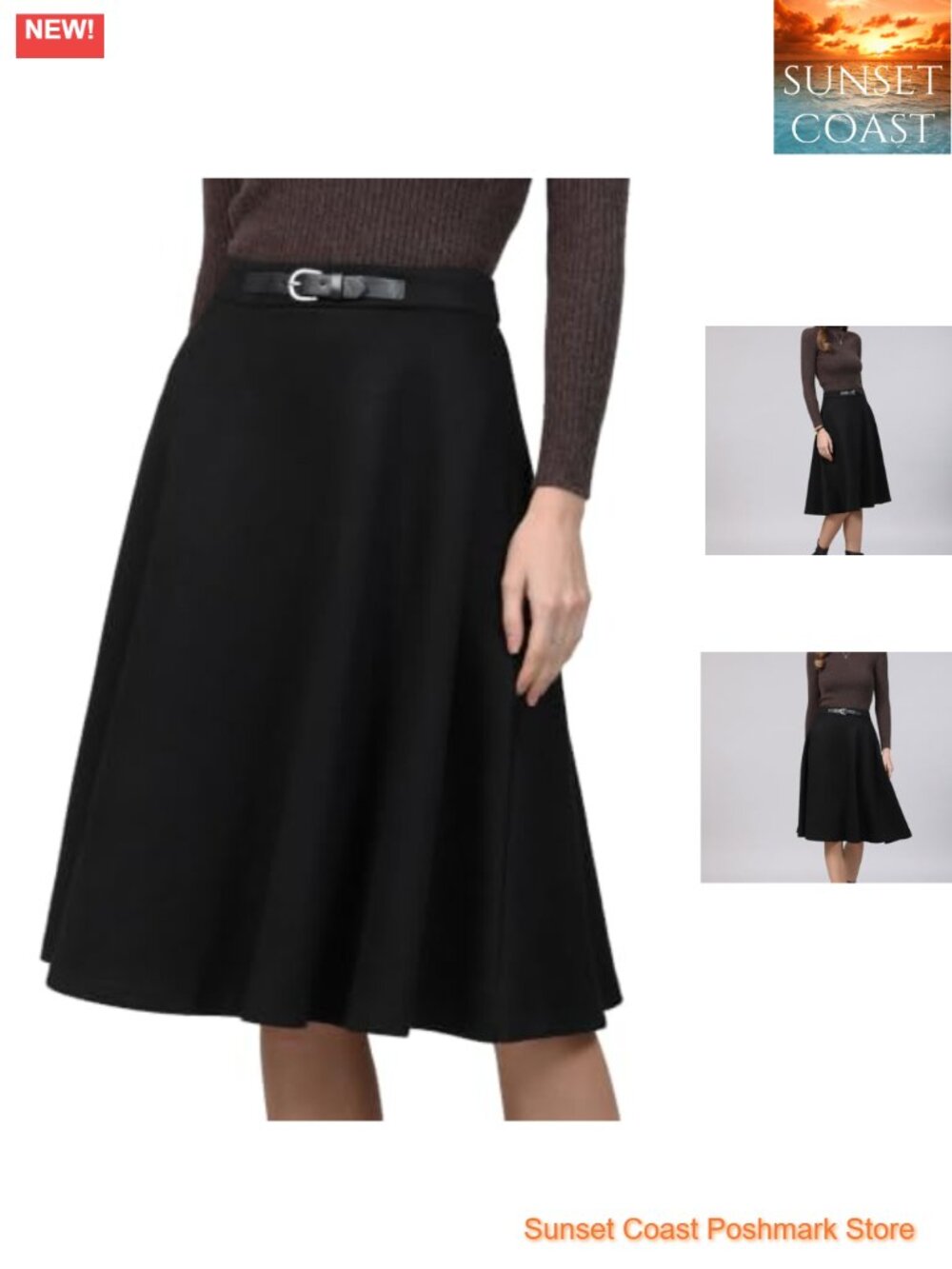 Faux Suede High Waist A-Line Midi Skirt Business Casual